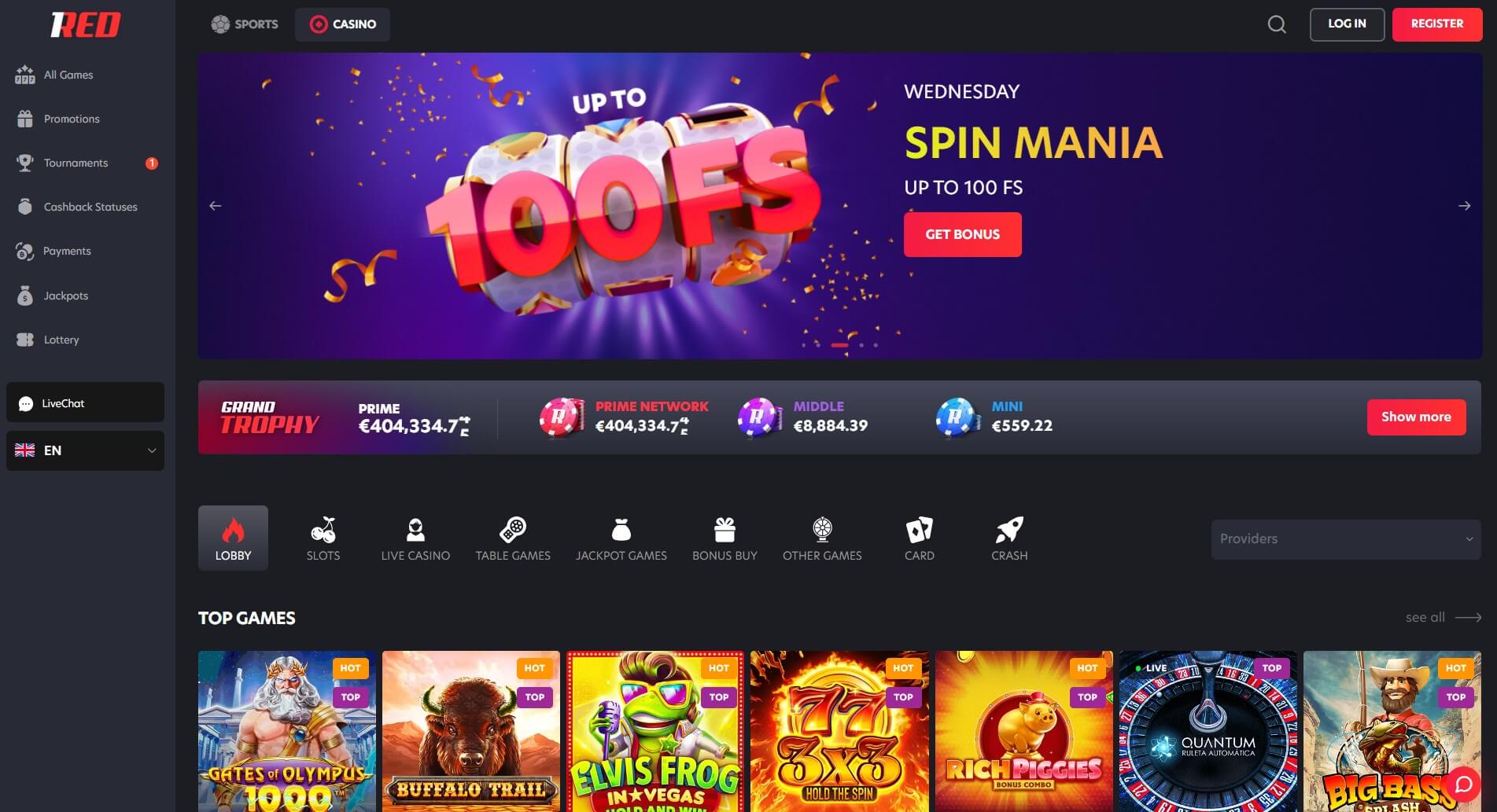 1Red Casino Homepage