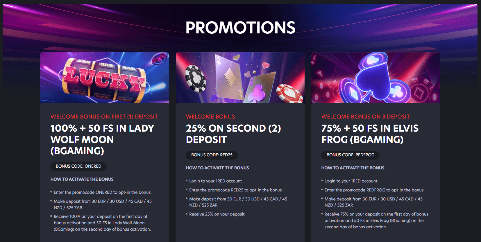 1Red Bonuses and Promotions